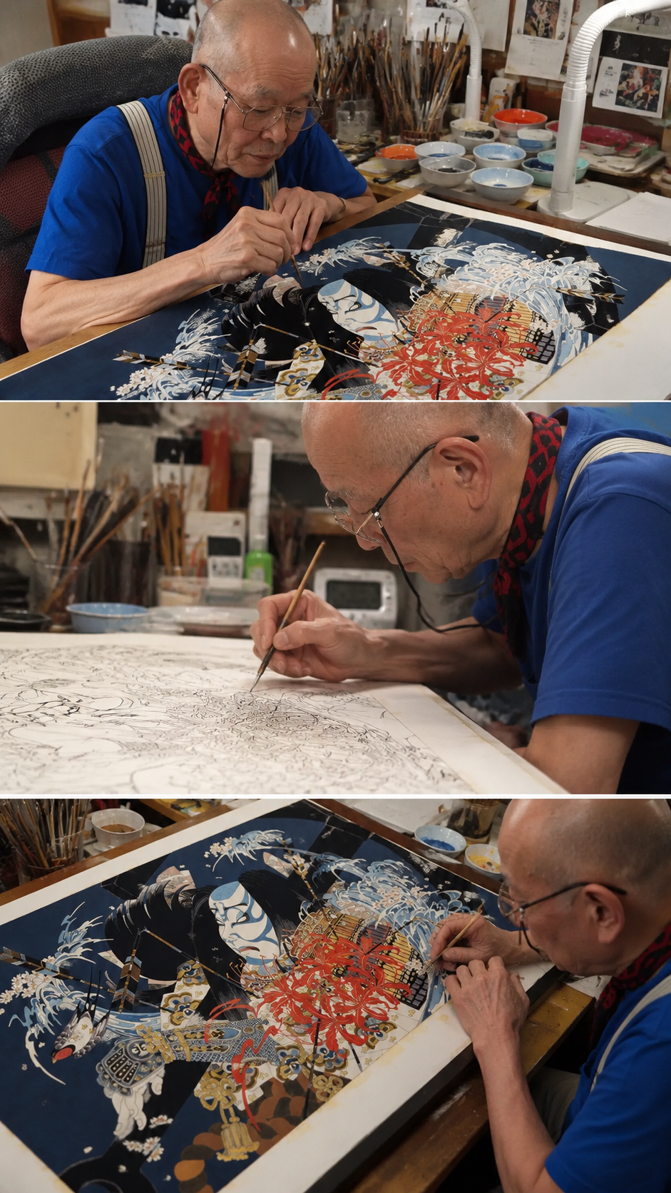 現代浮世絵師 岡田嘉夫 制作風景